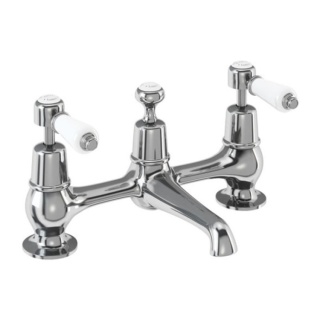 Burlington Kensington 2 Tap Hole Bridge Basin Mixer with Plug & Chain Waste & Swivel Spout